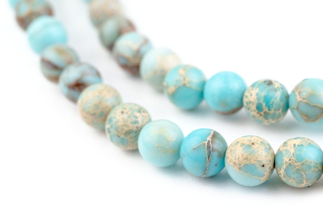 The Bead Chest Turquoise Sea Sediment Jasper Beads (6mm): Organic Gemstone Round Spherical Energy Stone Healing Power Crystal for Jewelry Bracelet Mala Necklace Making